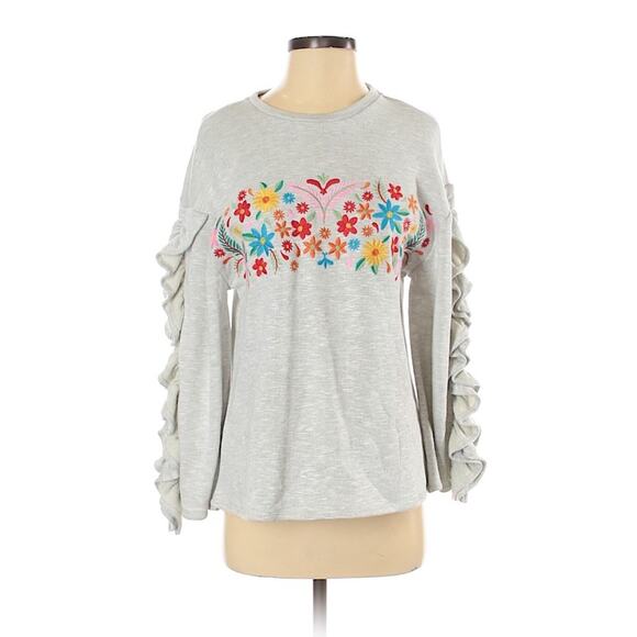 Chelsea & Theodore Embroidered Ruffle Sweatshirt - Gray - Small - Picture 2 of 8